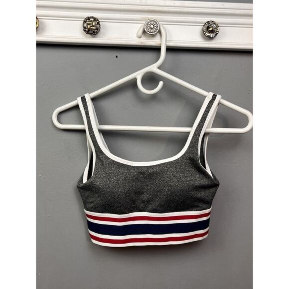 C&C California Sports Bra‎ Womens XS X-small Gray Red Blue Stripe Stretch
